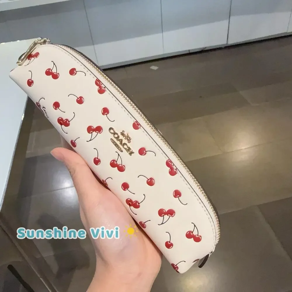 NWT Coach Pencil Case With Cherry Print CFA45 Chalk Multi
